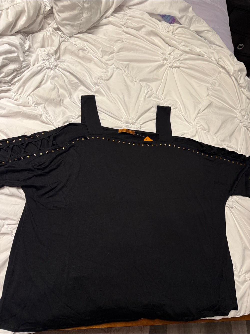 Belldini Black Cold-Shoulder Studded Tunic Top